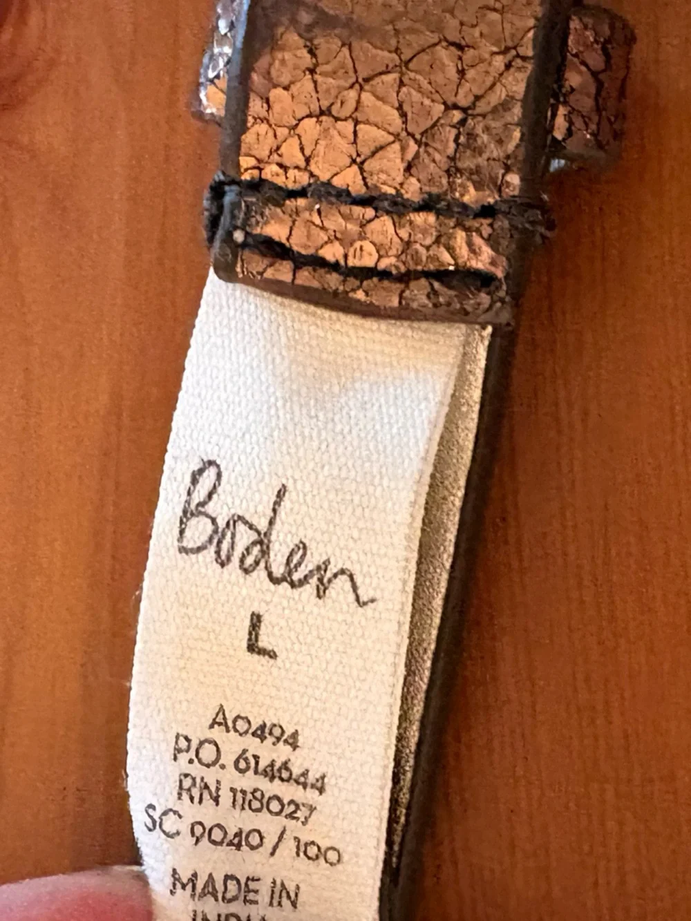 Boden Textured Bronze Leather Metallic Skinny Belt Size L Gold Square Buckle